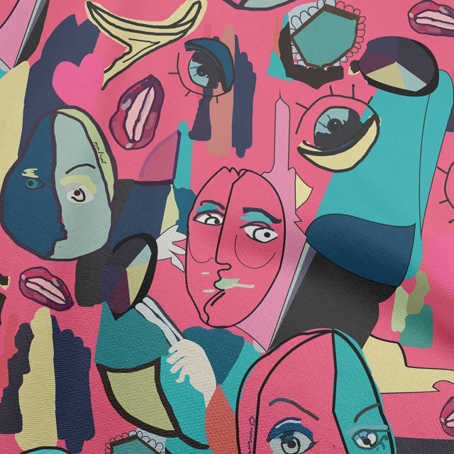 oneOone Polyester Spandex Pink Fabric Abstract Comic Face Sewing Craft Projects Fabric Prints By Yard 56 Inch Wide