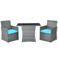 thumbnail image 2 of Costway 3PCS Patio Rattan Furniture Set Cushioned Sofa Armrest  Turquoise, 2 of 10
