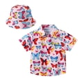 thumbnail image 1 of TZEWGL Short Sleeve Summer Cartoon Prints Beach Holiday Floral Print Shirt With Hat 2Pcs Set Clothes For Infnants size 4-5T, 1 of 5