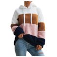 thumbnail image 1 of CEHVOM Blouse à Capuche en Peluche Contrastée pour Femmes Manches Longues en Coton, 1 of 4