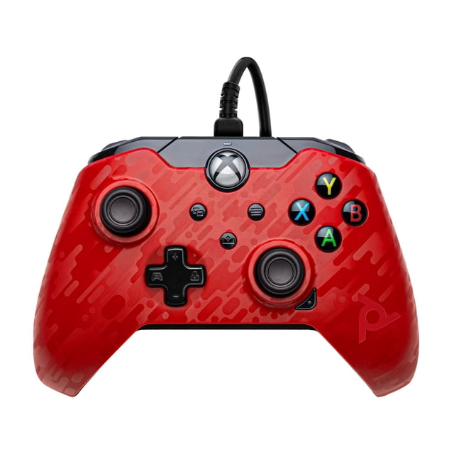 PDP Gaming Filaire Controller : Phantasm Red pour Xbox Series X/S et Xbox One, Orienté vers l'Avant avec Fini camouflage Rouge, Joysticks Noirs, D-pad, Boutons ABXY Colorés, et Connecté par un Câble Détachable de 8 Pieds, sous Licence Officielle Xbox et compatible avec Windows 10.