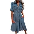 thumbnail image 2 of Robe d'Été pour Femmes 2024 Mode Grande Taille Printemps/ Col à Revers Boutonnée Décontractée Bouton Poche Robe en Denim Rabais de 50 % Liquidation!, 2 of 6