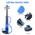thumbnail image 2 of 4/4 Electric Violin Full Size Wood Silent Fiddle Musical Instrument Fittings Headphone Blue, 2 of 11