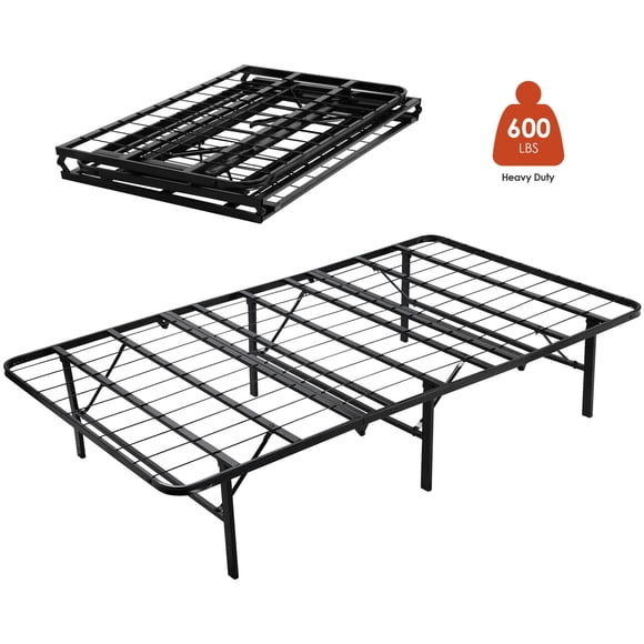 Cadre de Lit Pliable Format Simple, Base de Matelas Plateforme en Métal de 14 Pouces avec Lattes en Acier, Supporte jusqu'à 600 Lb, outil-Free Assembly, Aucun Sommier Requis