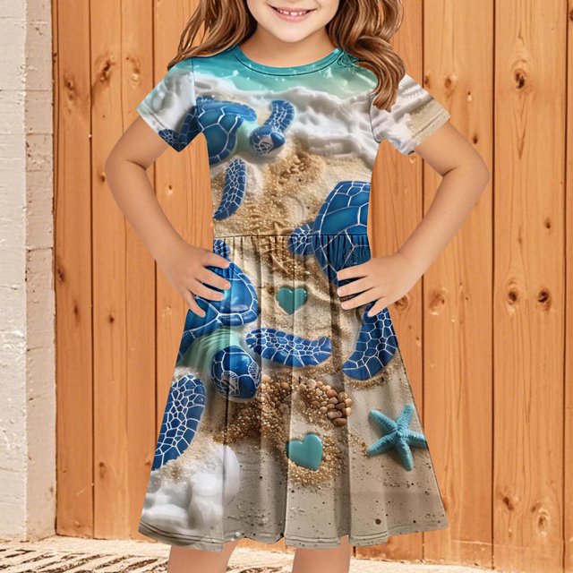 LOVZFMLL 2-12 Years Girls' Summer Casual Sleeveless Round Neck Button With Pockets Dress