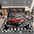 thumbnail image 2 of Erosebridal Ensembles de Couette Voiture de Course pour Ados Format Double, Couettes et Duvets Sports Extrêmes pour Garçons Hommes, Noir Rouge, Réversible 3 Pcs, 2 of 7