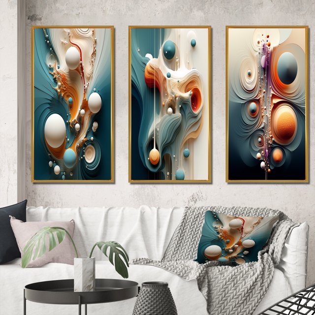 Designart "Organic Blessings from the Otherworldly Multiverse II" Minimalism Framed Wall Art Set Of 3 - White Abstract Minimalism Frame Gallery Set For Office Decor