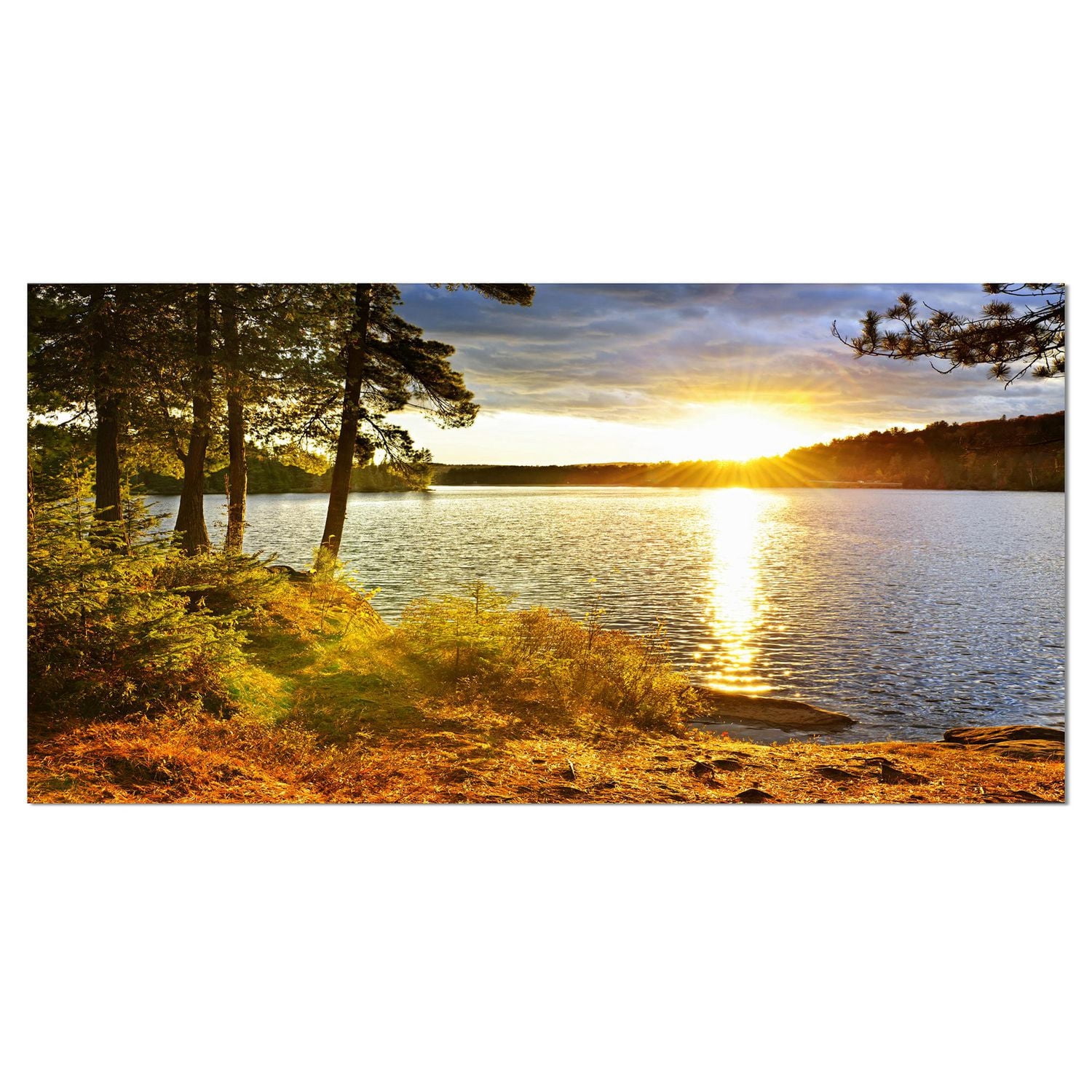 Designart Belle vue sur le coucher de soleil sur le lac Art mural sur toile
