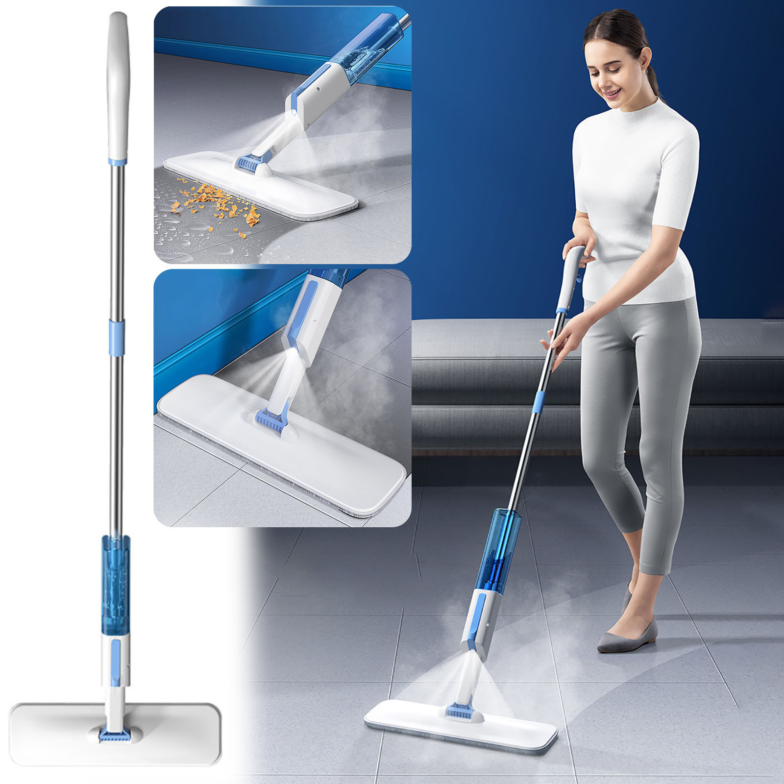 Suncoda Household Mop, Spray Mop for Household Cleaning, with Refillable Bottle, 3 Fiber Cloth and 1 Tool Mop, Dry and Wet Spray Mop for Household Bedroom Kitchen Tile Floor Cleaning