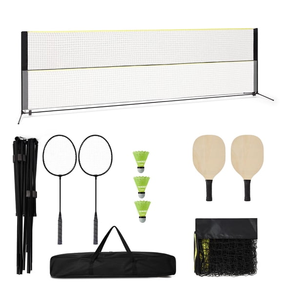 Ensemble de Filet de Badminton de 5,1 m avec Poteaux et Sac, Portable Intérieur/extérieur