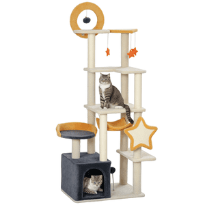 PawHut 63 Inch Cat Tree, Star et Lune Themed Cat Tower pour les chats d'intérieur