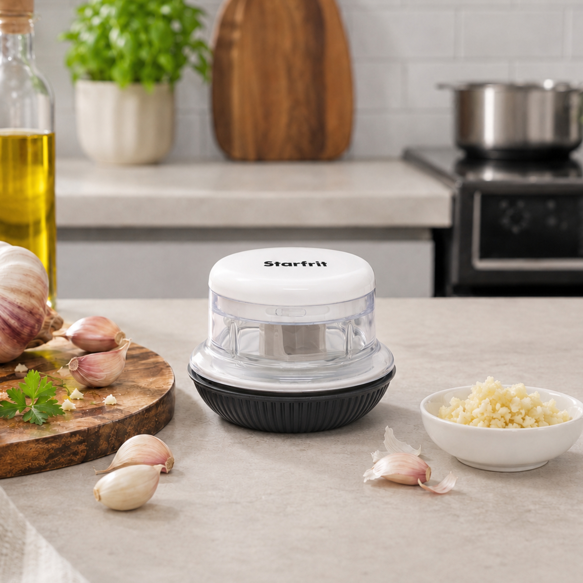 Starfrit Mini Rolling Chopper, Dual Stainless Steel Blades, Non-Slip Base, Ergonomic Design, Dishwasher Safe, Ideal for Garlic, Herbs, Nuts