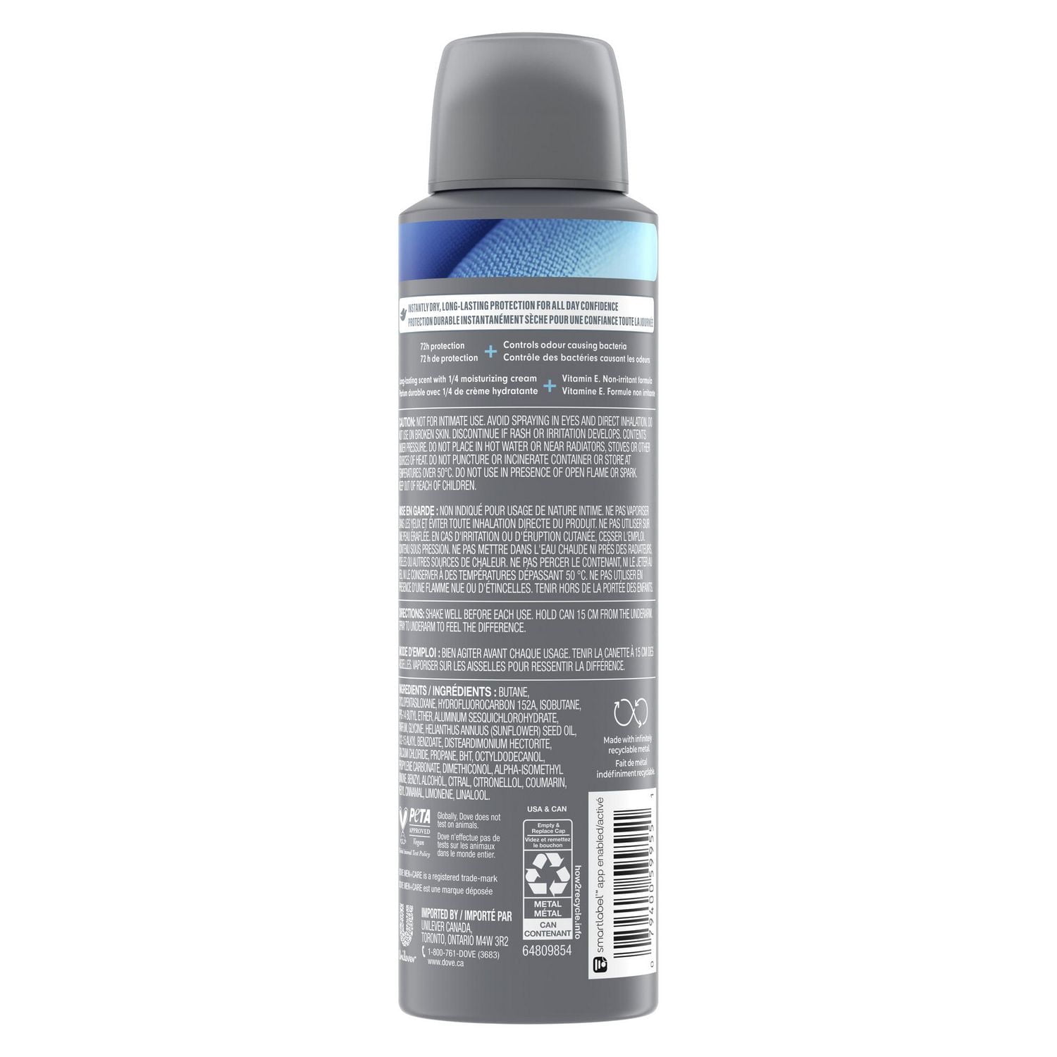Dove Men+Care Désodorisant Antisudorifique en Vaporisateur à Sec Protection Antitaches Propre, 107 g