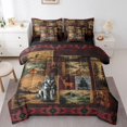 thumbnail image 1 of 7 Pcs Wolf Comforter Set Queen,Rustic Farmhouse Patchwork Bed in a Bag with Flat Sheet and Fitted Sheet for Kids Teen Adult,Woodland Animal Bedding Set with Pillowcase and Sham Reversible, 1 of 5