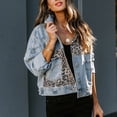 thumbnail image 2 of Veste en Jean Longue pour Femmes Dames à Imprimé Léopard Patchwork Veste en Jean à Manches Longues, 2 of 9