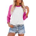 thumbnail image 1 of BVOFAR Hauts pour Femmes à Manches 3/4 à Col Ras du Cou Blouses à Blocs de Couleur Mode Chemises Raglan Décontractées Coupe Ample 2025, 1 of 7