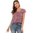 thumbnail image 1 of INSPIRE CHIC Women's Chiffon Square Neckline Ruffle Sleeve Floral Top, 1 of 6