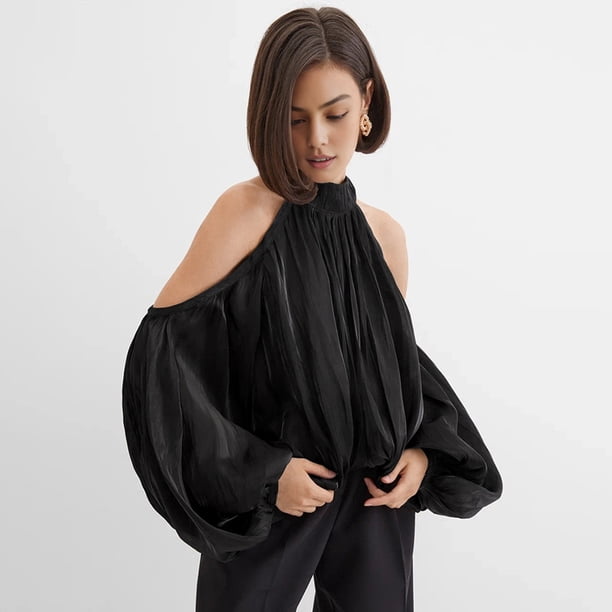 Womens Off Shoulder Halter Neck Long Sleeve Blouse Versatile and
