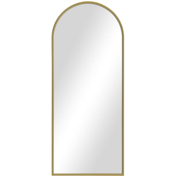 Mainstays Aluminum Curb Full Length Leaner Mirror, 22x58in., Arched Top, Brushed Gold Finish, Home Décor Mirror, Has Frame. Hang or Lean on Wall