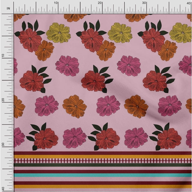 oneOone Viscose Jersey Fabric Stripe & Floral Panel Printed Craft Fabric BTY 60 Inch Wide