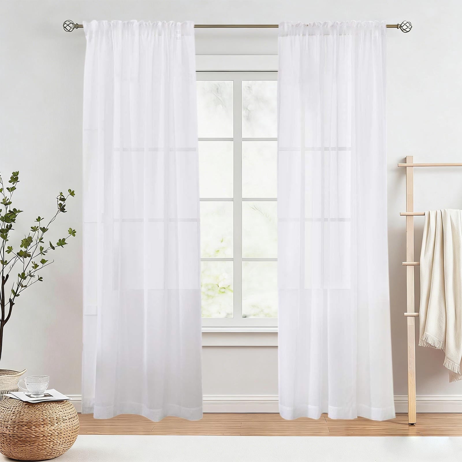 Transluent Yight Weloille Light Filtering Sheer Window Curtain 2 Pieces, Rod Pocket ...