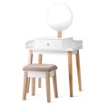 thumbnail image 4 of Patiojoy Coiffeuse en Bois Table de Maquillage Miroir Rond Tabouret Rembourré avec 1 Tiroir, 4 of 7