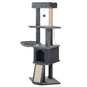 50" Multi-Level Grey Cat Tree Tower with Sisal Scratching Posts, Condo, Bed & Hammock - Ideal for Living Room & Playtime Enrichment