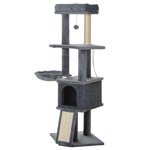 50" Tour de l'arbre de chat gris multi-niveaux avec postes de scratching sisal, condo, lit & Hammock - Idéal pour le salon & Enrichissement du temps de jeu