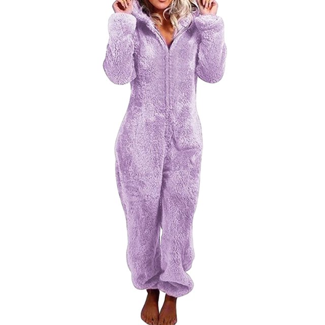 mmirethe Warm Solid Color Jumpsuit Cute And Machine Washable Breathable Polyester Soft Cozy Versatile Comfort purple 5XL