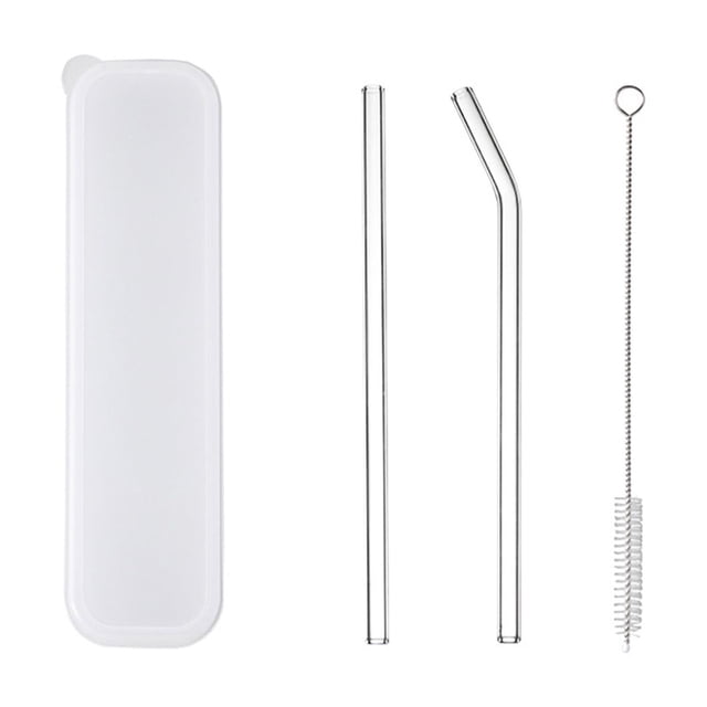 Leutsin Ensemble de Pailles en Verre Réutilisables Comprenant des Pailles à Boire en Verre Transparentes, Incluant une Paille Droite et une Paille Courbée, une Brosse de Nettoyage et un Étui de Rangement Blanc. Idéal pour smoothies, Laits Frappés, Jus et Thé. Fabriqué en Verre au Bore durable avec un Embout Arrondi Poli pour le Confort. l'Ensemble Est Réutilisable, Lavable et Conçu pour Résister aux Changements de Température de 20 à 150 Degrés Celsius.