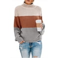 thumbnail image 1 of Frostluinai Women's Color Block Chunky Sweaters Turtleneck Long Sleeve Oversized Pullover Drop Shoulder Loose Fit Sweaters Comzy Sweaters, 1 of 6