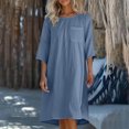 thumbnail image 1 of Ovzne Robes d'Été pour Femmes 2025 Robe Mode Robe d'Été Décontractée pour Femmes Col Rond Manches 3/4 Unie Robes de Plage Poches Robe Robe pour Femmes Liquidation, 1 of 5