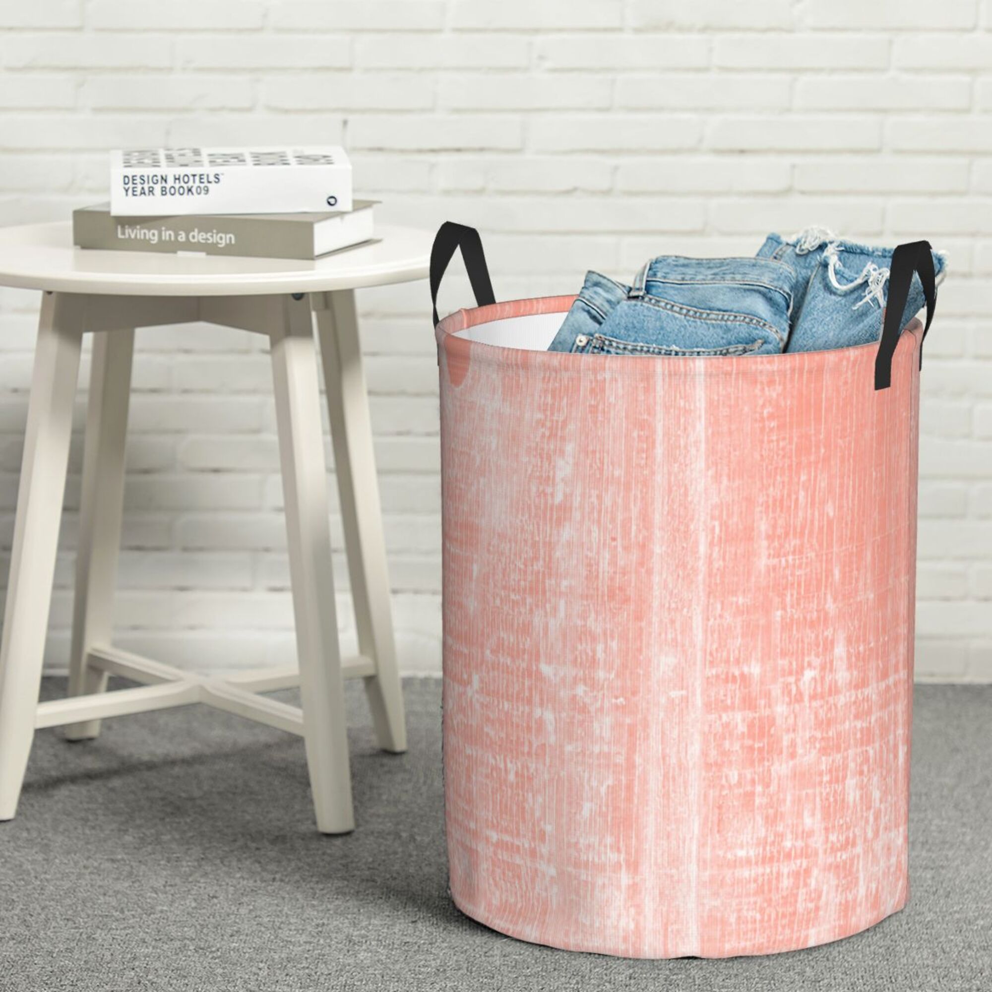 YFYANG Panier à Linge Imperméable, Panier à Linge à Fond Texturé Rose en Tissu Oxford avec Poignée Pliable, m
