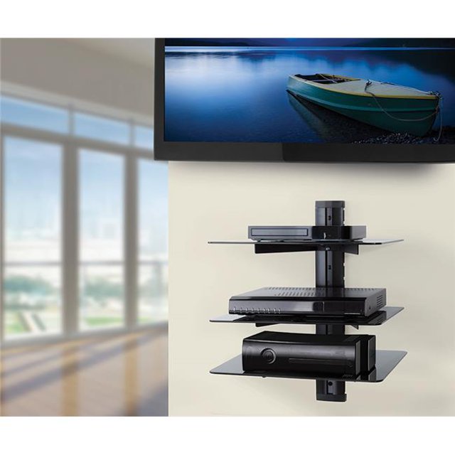 AVF AS300-A Triple Shelf AV Accessory Shelving - Black & Black Glass
