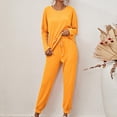 thumbnail image 2 of Mrat Knit Two Piece Outfits for Women Long Sleeve Ribbed Tops Drawstring Pants with Pockets Sweatsuit Set S-2 Yellow XL, 2 of 8