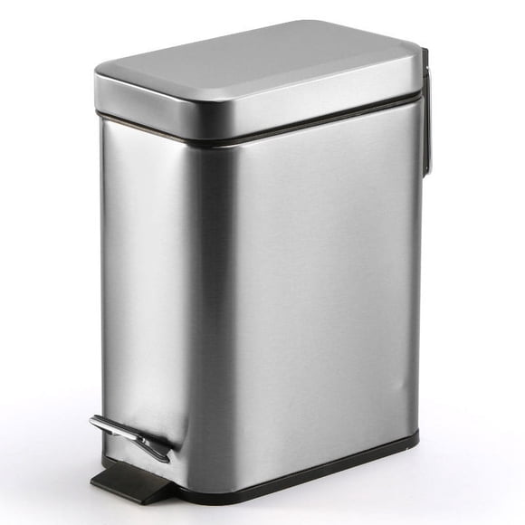 Small rectangular metal lid step trash can white
