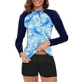 thumbnail image 2 of Penkiiy Women 2 Piece Rash Guard Long Sleeve Swimsuits Swim Shirt with Shorts Set Sun Protection Surf Bathing Suits M Sky Blue, 2 of 4