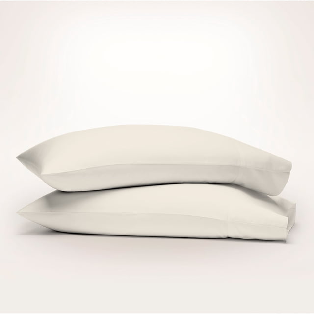 Purity Home 100% Organic Cotton Pillowcases, 300 Thread Count Percale, Breathable, Super Soft, & Cozy 2-Piece - King Ivory. A set of two ivory-colored king-size pillowcases made from GOTS-certified organic cotton with a 300-thread count percale weave. The pillowcases feature a smooth, breathable texture with open-end closures for easy pillow insertion and removal. Dimensions: 40 inches x 20 inches.