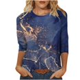 thumbnail image 1 of FAIWAD Femmes Bloc de Couleur 3/4 Chemises Col Rond Blouses Décontractées Élégantes Grande Taille Tunique de Sortie, 1 of 5