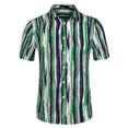 thumbnail image 2 of INSPIRE CHIC Chemise pour Homme à Rayures Verticales, Boutonnée, Col Pointu, Manches Courtes, Chemise S Vert Bleu, 2 of 6