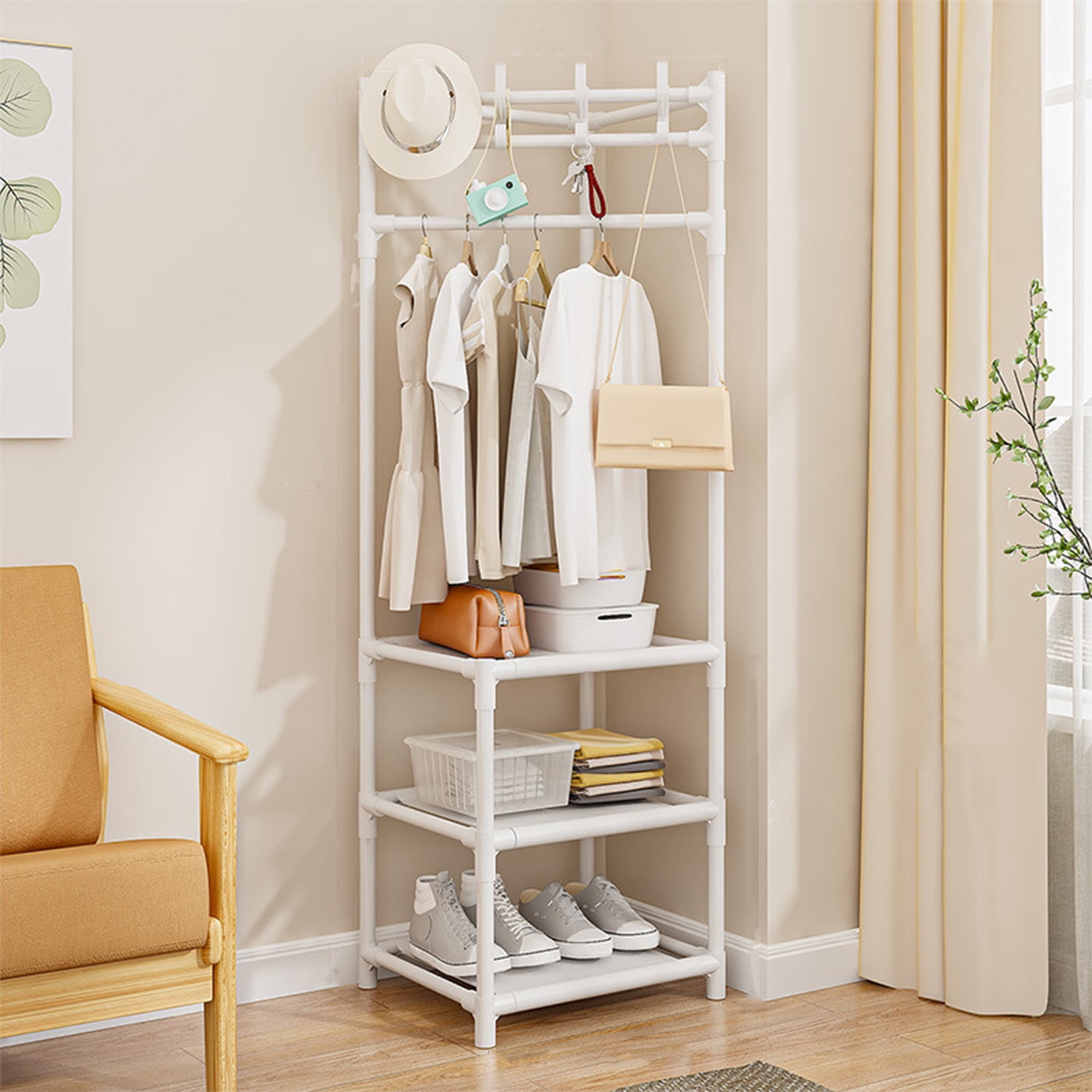 EGNMCR Organisateurs et Rangement de Garde-Robe, Organisation et Rangement Portemanteau Autoportant Organisateur de Garde-Robe Arbre de Hall avec 2 Tablettes de Rangement Organisateur de Rangement d'Angle pour Entrée Chambre Portemanteau