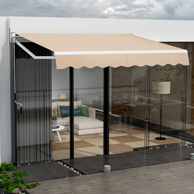 Patiojoy 8'��6.6' Retractable Awning W/ Aluminum Frame Sun/Water Protection W/ PA Coating Manual Control Hand Crank Angle Adjustable Design Brown