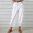 thumbnail image 2 of Women‘s Cotton Linen Pants Drawstring Elastic Waist Capri Pants Lounge Pants with Pockets, 2 of 9
