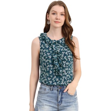 INSPIRE CHIC Women's Ruffle Chiffon Sleeveless Floral Top