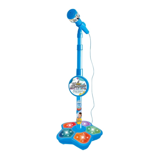 Blue Kids Karaoke Microphone Toy With Stand Simulation Singing Machine Portable Music Player With Lights And Sound Childrens Performance Microphone Gift For Boys Girls Blue #2yy2k