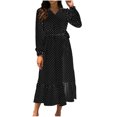 thumbnail image 1 of Pompotops Robe Femme Aguichant Mode Col en V Manches Longues Bandage Imprimé Fête Automne Longueur Cheville, 1 of 1