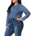 thumbnail image 4 of GRACE & GRANDEUR Women's Plus Size Jean Button Outfits Fashion Cropped Denim Jackets 2X Sky Blue, 4 of 8