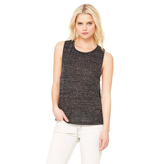 The Bella + Canvas Ladies Flowy Scoop Muscle Tank Top - BLACK MARBLE - L