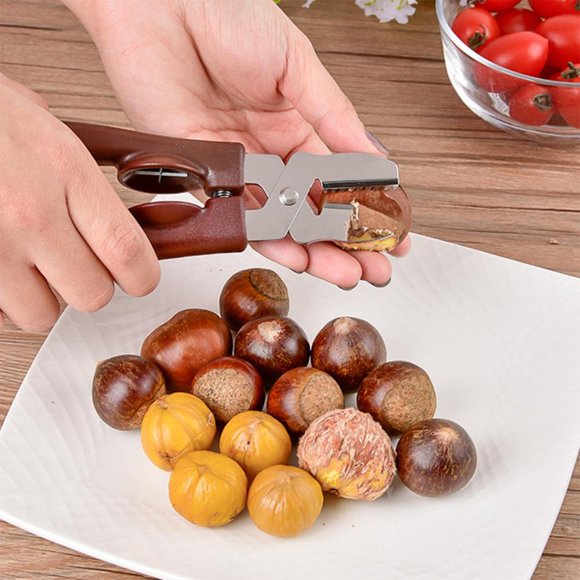 Feltree Stainless Steel Two-In-One Chestnut Opener, Effortless Nut Peeler with Spring Action for Easy Shelling, Ergonomic Kitchen Gadget for Home and Picnic Use