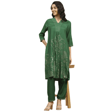 Biba Rangriti Ensemble Kurta et Pantalon Ethnique Indien pour Femmes (Coordonné 21168), Vert, Taille 36